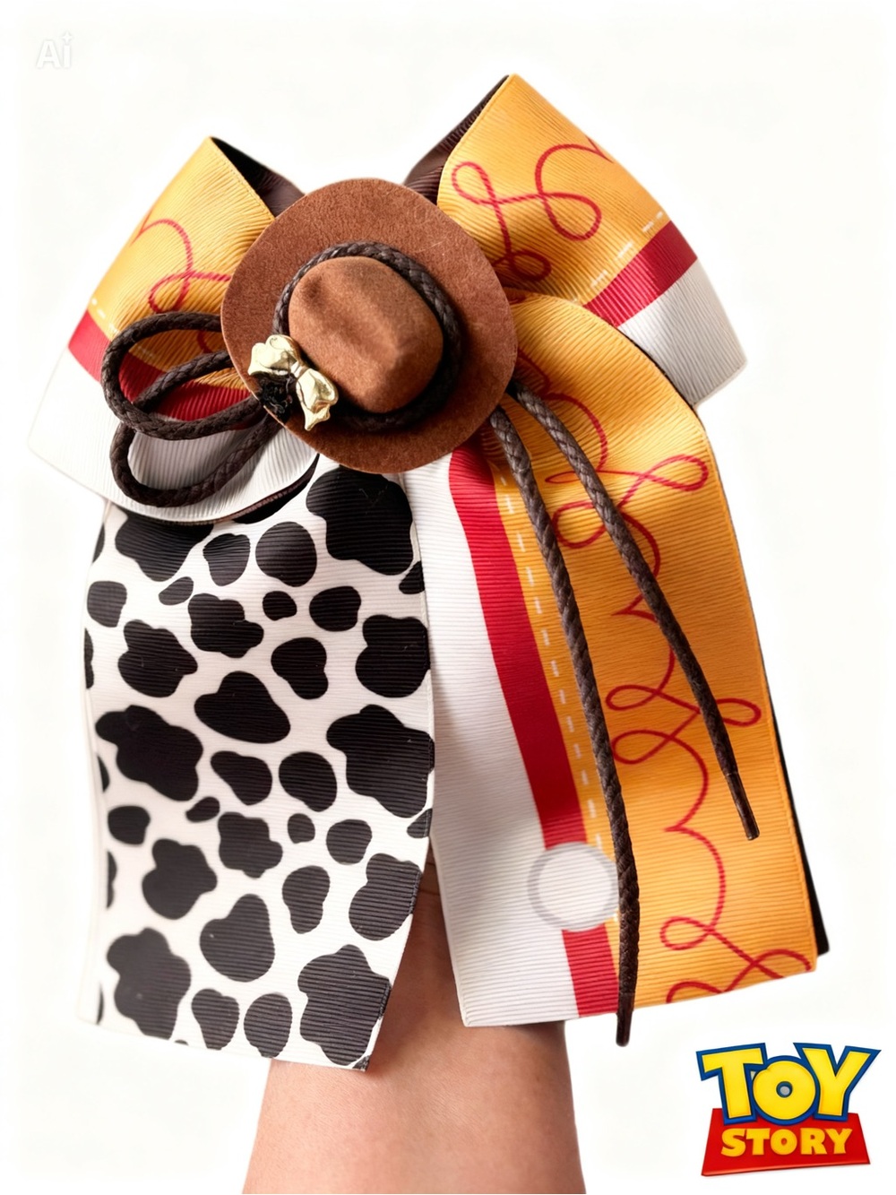 Cow Print & Yellow Ribbon Kids Hair Bow